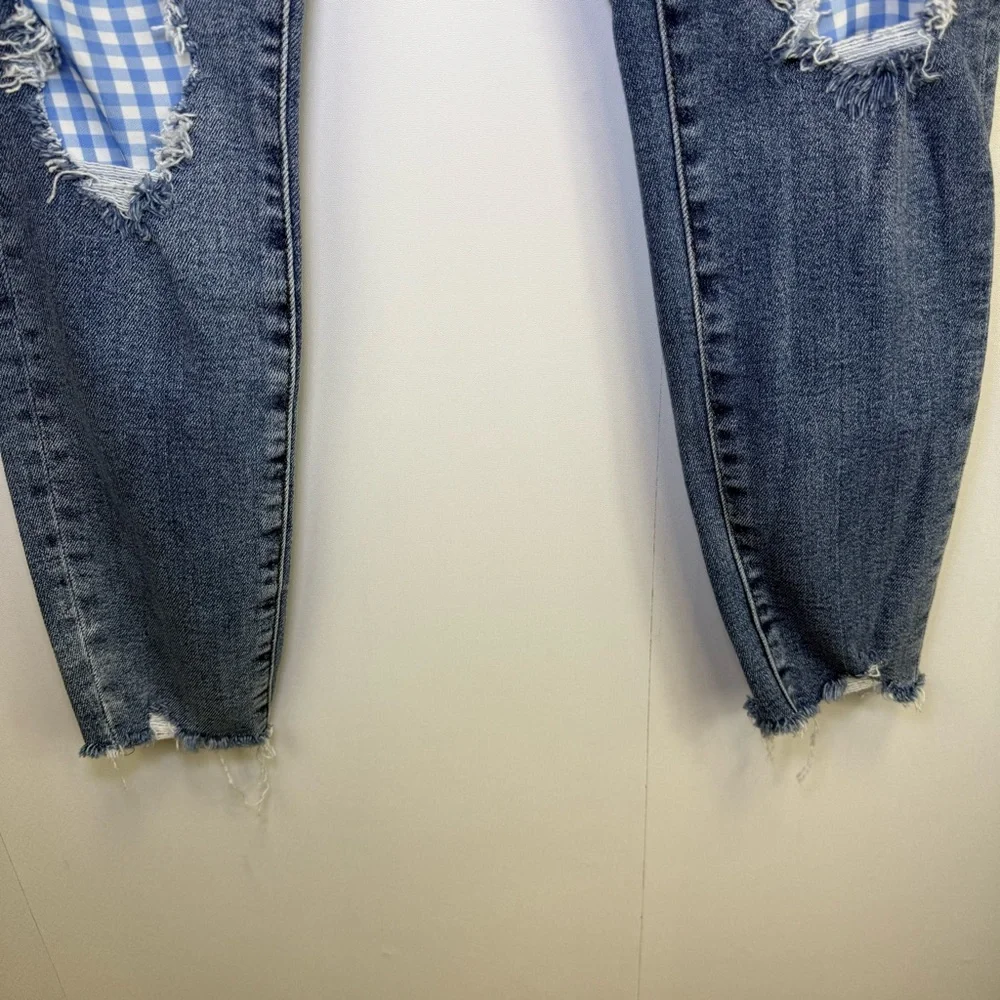 Judy Blue Gingham Distressed Skinny Jeans Raw Hem size 9/29‎ style #JB8832